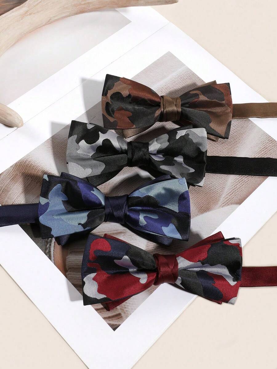 Men's Camouflage Jacquard Pre-Tied Bow Tie, Adjustable Tie, Suitable For Wedding, Party, Daily Suit Wear - Multicolor - View 1