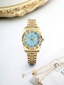 RICECGO This Fashionable Business Casual Women's Steel Band Quartz Watch Is Suitable For Parties, Celebrations, Weddings And Daily Wear - Gold - View 12