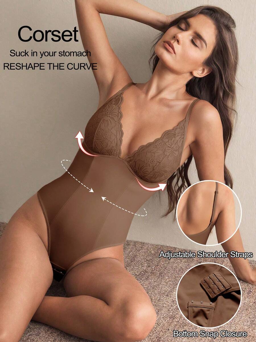 1 pieza Sujetador con forma de escote en V profundo sin costuras, moldeador corporal efectivo adecuado para bodas y fiestas - Marrón - Ver 1