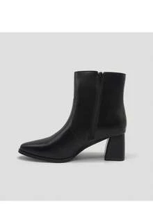 Dual Solid Color Elegant Zipper High Heel Ankle Boots For Outdoor And Office Wear, Autumn/Winter - Black - View 5