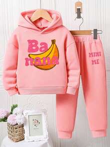 2pcs/Set Toddler Cartoon Print Hooded Sweatshirt And Sweatpants Set - Pink - View 2