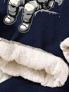 Boys' Cartoon Print Warm Crew Neck Sweatshirt And Sweatpants - Royal Blue - View 4