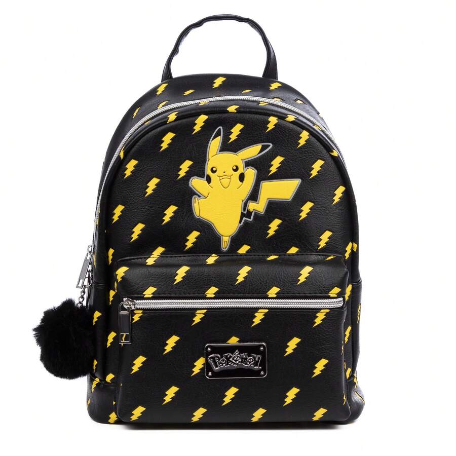 Dam pokemon Black Pokémon Premium Backpack. Spacious Main Compartment With Front And Back Pocket. With Pompom Accessory. - A - View 1