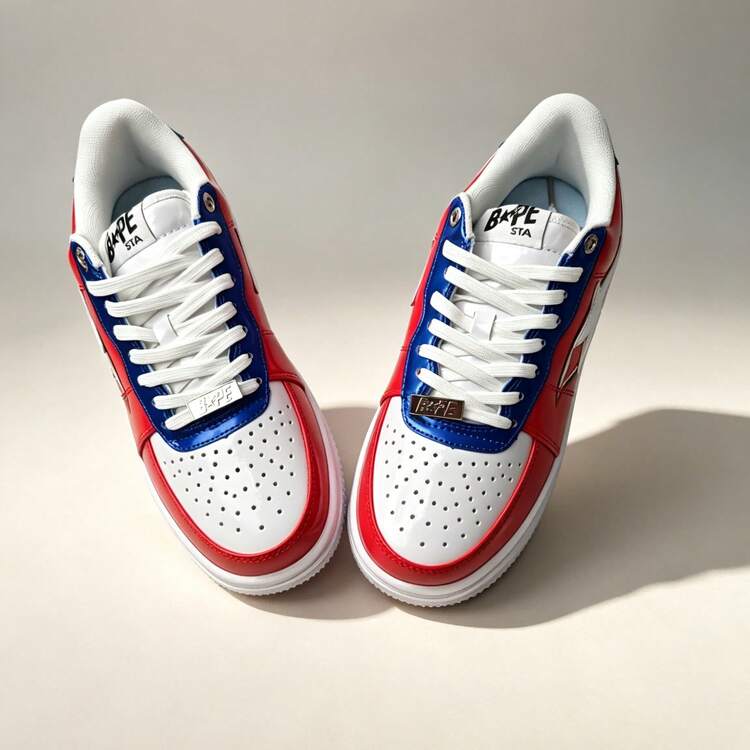 Giày thể thao thường ngày A BATHING APE Bape, phối màu, logo ngôi sao, giày bóng bẩy, thích hợp cho hoạt động thư giãn. - Cá mập đỏ lớn - Xem 1