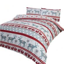 Scandi-Inspired Red Brushed Cotton Duvet Cover Set – Reversible Nordic Reindeer & Knit Mittens Design | Soft, Warm & Cozy Feel | Button Closure For Secure Fit | Includes 1 Pillowcase | Machine Washable For Easy Care | Available In Single, Double, Kin - Red - View 8