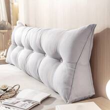 Ultra-Soft Triangular Wedge Pillow For Bed Headboard Support – Light Grey & Dark Grey Dual-Tone Design | Removable Washable Cover | Built-In Side Pocket For Remote/Book/Phone | Large Bolster Cushion Shape Fits Double Beds | Comfort-Focused Backrest F - Light Grey - View 4