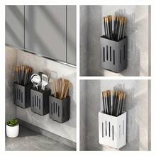 1pc Wall-Mounted Chopstick Holder With Drip Tray, Multi-Functional Kitchen Utensil Rack, Suitable For Spoons, Chopsticks And Tableware, Kitchen Gadget Storage Rack - Multicolor - View 10