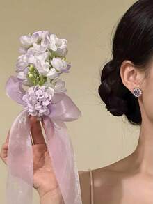 1pc Women's New Sweet Tassel Flower Hair Clip, Side Hair Clip, Half-Up Hairstyle Hair Accessory - Multicolor - View 23