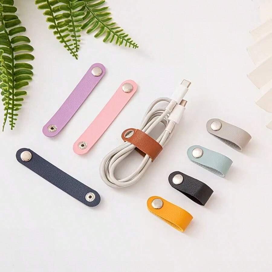 20pcs Random Color - Faux Leather Data Cable & Earphone Storage Straps, Multi-Color Options, Durable And Flexible, Ideal For Organizing Earphones And Data Cables - A - View 1
