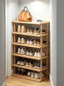 1pc 2-6 Tier Natural Bamboo Freestanding Storage Rack, Multifunctional Adjustable Shoe Rack & Bookshelf, Space-Saving Display Shelf, Suitable For Entryway, Dorm And Small Apartment, Back To School And Moving Essential - Multicolor - View 6