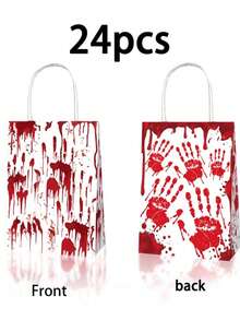 12/24 piezas Bolsas de regalo de papel para Halloween con asas de cuerda, bolsas de compras con estampado de manchas de sangre roja y blanca & huellas de manos sangrientas de terror, bolsas de empaque de regalos espeluznantes para Halloween, fiesta de Halloween, casa embrujada, fiesta de disfraces y eventos con temática de terror - Ver 7