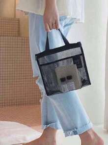 1個輕便網狀懸掛式盥洗用品及淋浴袋，大容量旅行化妝品收納袋 - 藏蓝色 - 查看 5