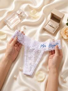 Personalized Embroidered Lace Bridal Thong, Customized Wedding Gift, Gift For Bride - Multicolor - View 4