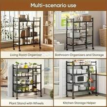 4-Layer Adjustable Rolling Kitchen Storage Rack – Carbon Steel Wire Shelving Trolley With 3 Removable Baskets & Smooth-Rolling Locking Casters | Versatile Use For Kitchen, Pantry, Bathroom, Garage Or Utility Space - 4 Tier & 3 Baskets - View 8