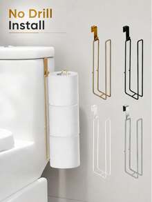 Modern Style Toilet Paper Holder Above Toilet, Durable Metal Hanging Roll Storage Rack, 3-Roll Capacity Bathroom Storage Rack, Drill-Free Toilet Paper Holder, Iron Bathroom Paper/Towel Rack, Towel Hanging Rack, No Drilling Required On Wall, Suitable For Kitchen And Bathroom Storage, Bathroom Storage Accessories, Simple No-Installation Toilet Paper Holder. - Multicolor - View 2