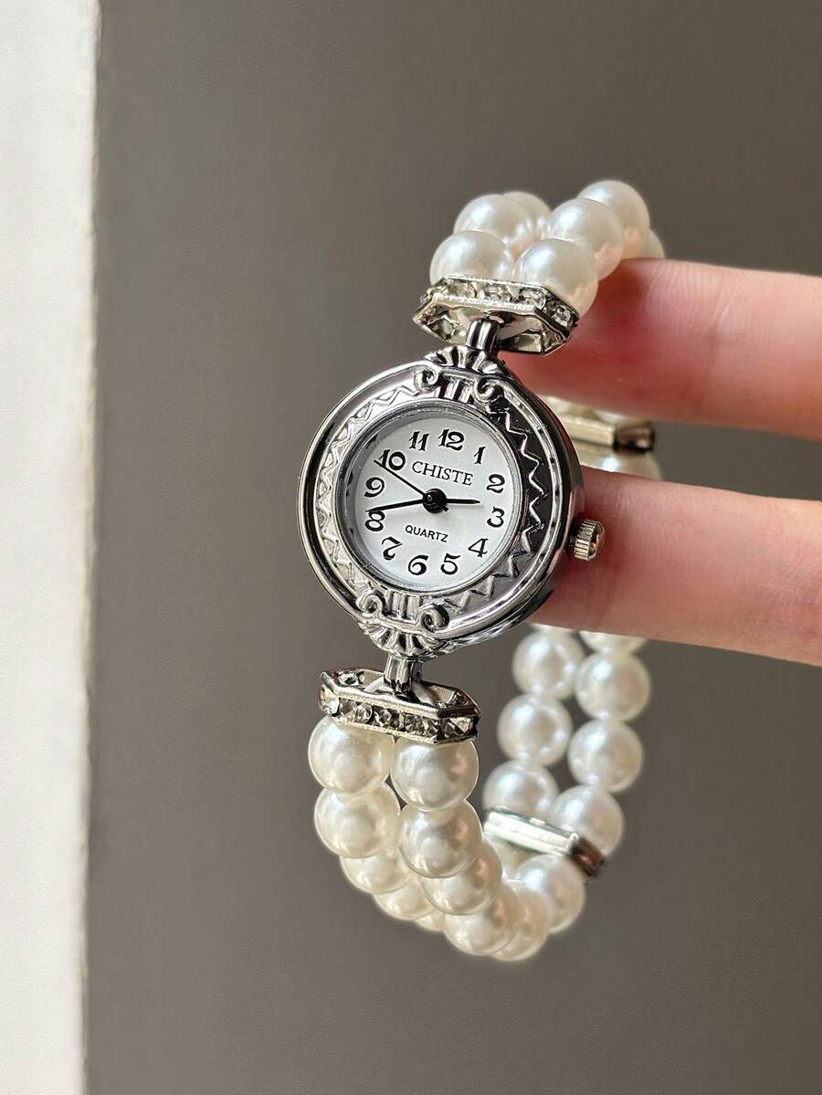 1pc Gold/Silver Square Bamboo Joint Quartz Watch, Perfect For Daily Wear, Also A Perfect Gift For Birthday And Christmas - White - View 1