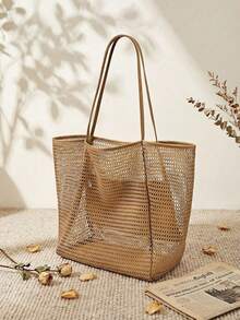 1pc Large-Capacity Mesh Beach Tote For Travel, Cosmetics, Skincare, Phone, And Small Essentials. - Multicolor - View 2