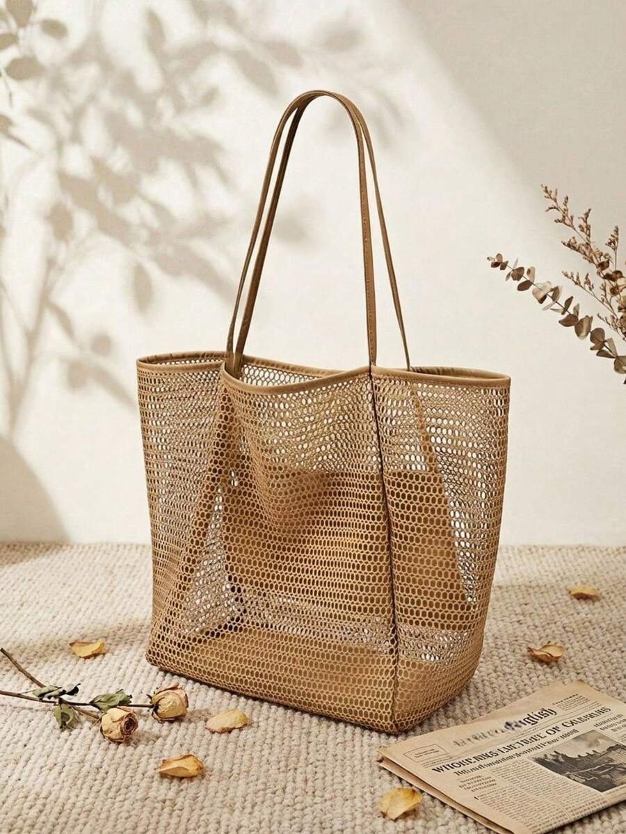 Haus Hana 1pc Large-Capacity Mesh Beach Tote For Travel, Cosmetics, Skincare, Phone, And Small Essentials., For Women - Multicolor - View 1