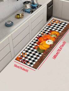 1pc Silicone Mud Kitchen Mat, Black & White Plaid With Multicolored Pumpkin & Autumn Leaf Pattern, American Countryside Style, Shock-Absorbing Anti-Fatigue Kitchen Mat, Approx 3mm Thick, Water-Absorbing, Simple Silicone Rubber Mat For Kitchen, Bathroom, Entryway, Laundry Room, Etc. - Multicolor - View 21