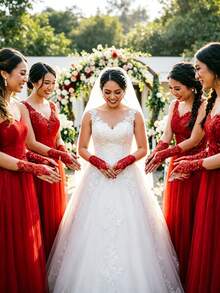 10/6/5/1 Pair Women's Bridal Wedding Lace Trim Hollow Rhinestone Studded Fingerless Mesh Short Wedding Dress Accessory Gloves - Red - View 3