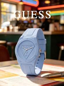 GUESS Women's Quartz Watch, Embossed Inverted Triangle Brand Logo, 42mm Large Dial, Macaron Solid Color Casual Unisex Student Wristwatch - Blue - View 1