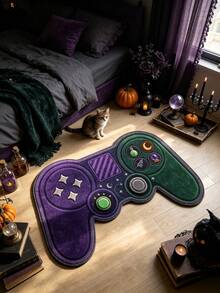 1pc Purple & Green Game Controller Rug, Living Room Carpet, Room Decoration, Halloween Gift, Bathroom Rug, Washable - Purple and Green Gaming Controller - View 2