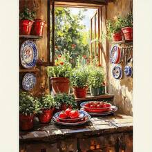 1PC DIY 5D Diamond Painting Kit Tomato Potted Plant Pattern - Round Full Diamond Art Mosaic Craft, Home Wall Decor, Unframed - No Frame - View 7