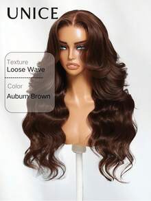 UNice Mocha Brown 13x4 Pre Everything Lace Front Loose Wave Glueless Wig With Drawstring Fit For All Sizes Transparent Lace Auburn Brown 150% Density Put On And Go Wig Pre Plucked Pre Cut Bleached Knots Ready To Wear - S4 - View 7