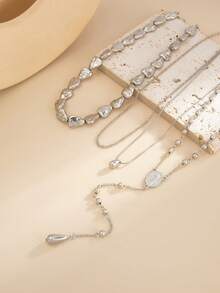 4pcs/Set Vintage Gold Multi-Layer Stacked Necklace, Asymmetrical CCB Beaded Snake Chain Water Drop Pendant Y-Shaped Tassel Collarbone Chain, Sexy Deep V Neck Accessory - 4-piece Necklace Set - View 7