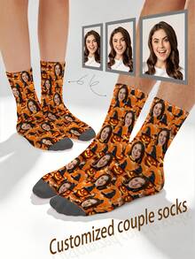1 Pair Customized Face Pattern Socks, Personalized Photo Socks, Custom Printed Socks, Funny Face Socks, Custom Pattern Socks, Print Any Face Pattern On Socks, Anniversary Gift, Valentine's Day Gift, Unique Birthday Gift, Personalized Collectible - Multicolor - View 9
