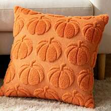 1pc/2pcs Halloween Pumpkin Embroidered Velvet Pillow Case, Suitable For Living Room Sofa, Minimalist Pumpkin Pillow Case - Multicolor - View 4