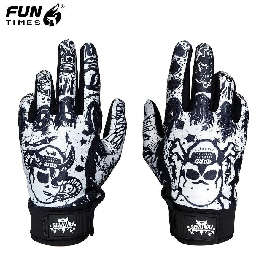 FUNTIMES 1 Pair Summer Anti-Slip Wear-Resistant Motorcycle Outdoor Riding Full Finger Gloves - Black - View 1
