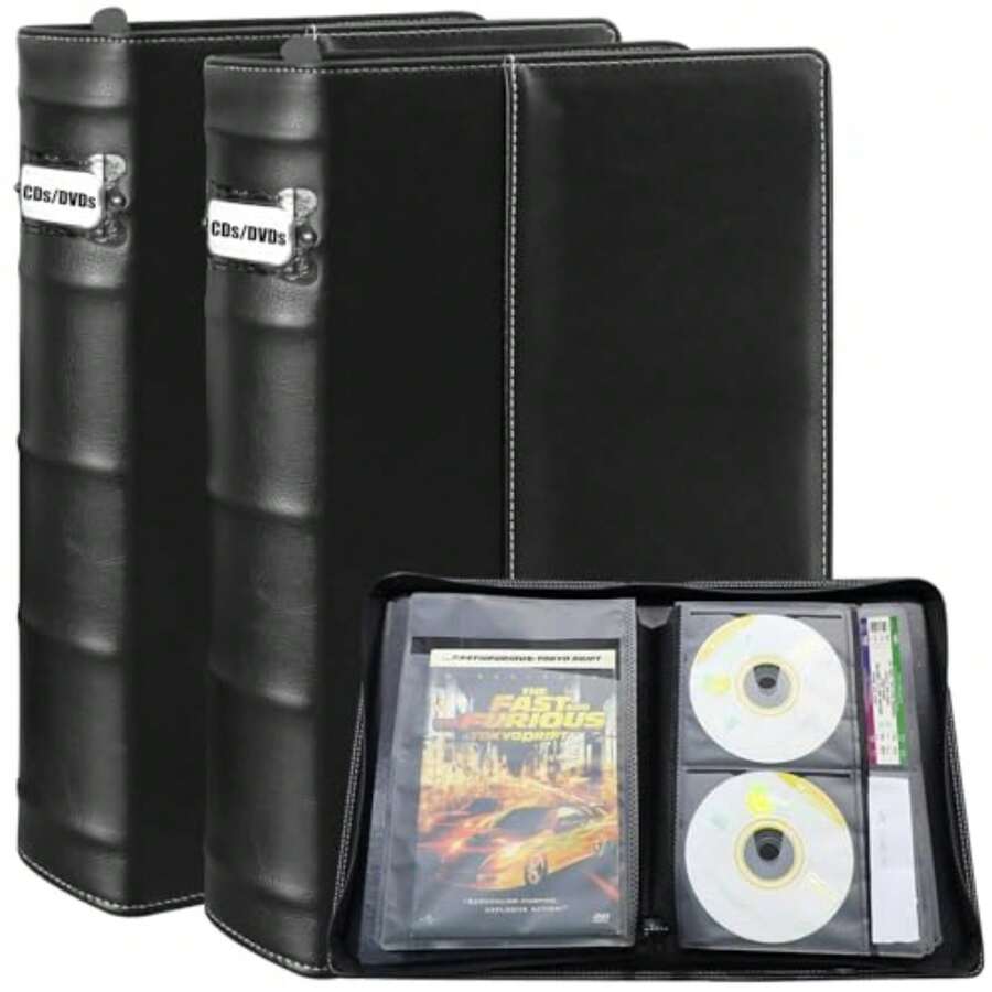Carpeta de almacenamiento de CD de DVD, 112 soportes para discos con ranuras para etiquetas y bolsillos para cubierta, organizador de medios negro para colección en el hogar, viajes en coche - Multicolor - Ver 1