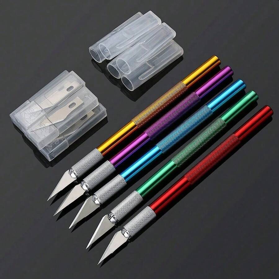 Non-Slip Metal Scalpel Carving Tool Set, Engraving Craft Knife + 5 Blades, Phone PCB DIY Repair Hand Tool - A - View 1
