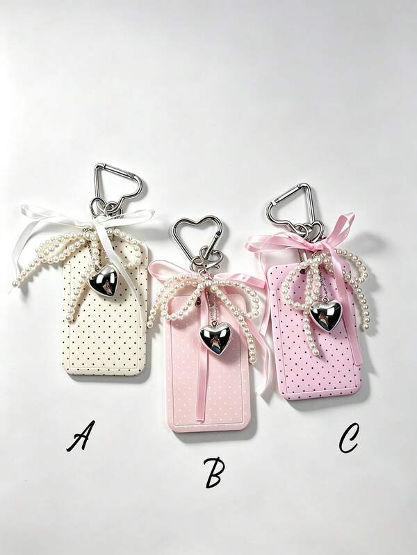 1pc Fashion Polka Dot Print Card Holder Pendant, Bag Charm, Keychain, Wallet, Business Bank Credit Card Holder, Unisex Wallet Sleeve