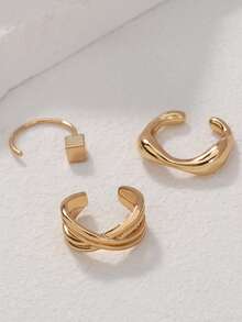 3pcs Luxury Zirconia Ear Cuff Set, Featuring Exquisite Star And Heart Geometric Design - Yellow Gold - View 2