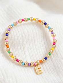 1 Buah Gelang Huruf Manik-Manik Kecil untuk Anak Perempuan, Gelang Elastis dengan Liontin Huruf Awal Tunggal A-Z Kustom, Gelang Manik-Manik Buatan Tangan Berwarna-warni Gaya Boho yang Dapat Ditumpuk, Aksesori Harian - MultiWarna - View 8
