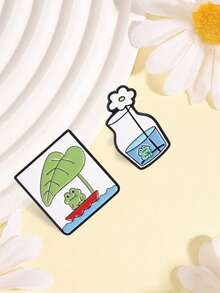 2件組可愛青蛙琺瑯胸針，玻璃花瓶裡的卡通青蛙與船上的青蛙，衣物背包時尚配件，適合送給青蛙愛好者的禮物 - 彩色 - 查看 6