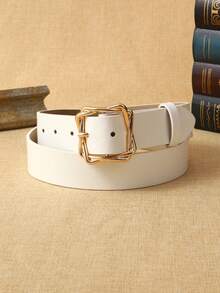 APLCSEY 2pcs Women's Black PU Leather Belts, Fashionable Casual Street Style Waist Belts Suitable For Daily Wear - Brown + White - View 2