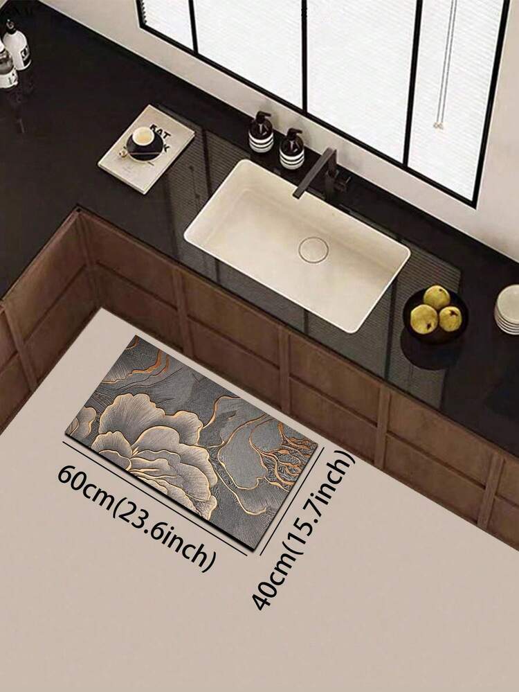 1 buah Keset Dapur Bertekstur Bunga Foil Emas 3D dari Tanah Diatom, Alas Karet Anti Selip Tahan Noda, Dapat Dipotong 3,5 mm, Cocok untuk Dapur, Kamar Mandi, Ruang Cuci, Menciptakan Suasana Rumah Cina yang Baru - MultiWarna - View 14