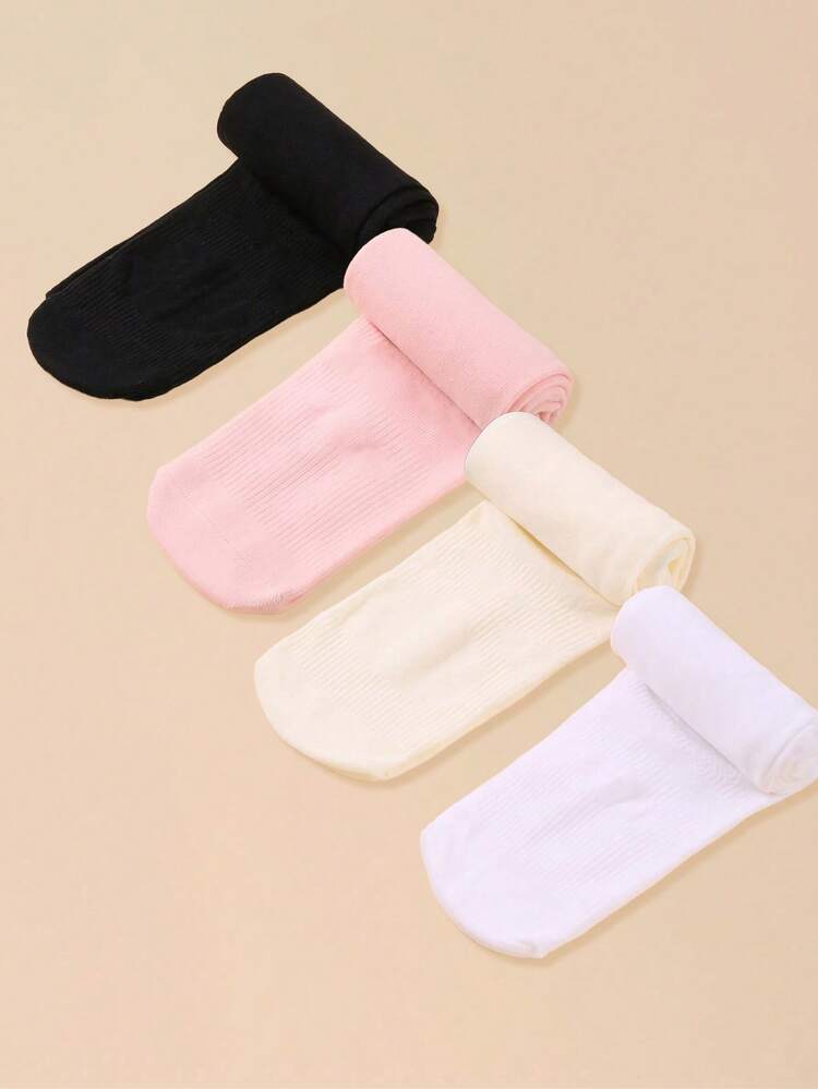 3pcs/Pack Random Solid Color Ribbed Baby Leggings, Elastic Soft Toddler Girls Tights, Black Leggings, Summer Daily Wear Leggings, Newborn Essentials - Multicolor - View 2