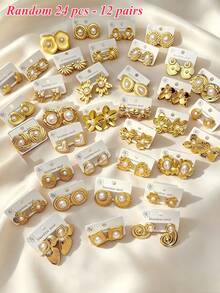 70pcs/35pairs - A Set Of Exquisite And Elegant Pearl Earrings, Suitable For Women To Wear, Including Thick And Bold Gold Earrings Decoration, With Beautiful Flower, Gold Drop, Hoop And Asymmetrical Geometric Patterns In Multiple Styles, Can Be Matched According To Different Occasion Needs. - Random Earring Set - View 9