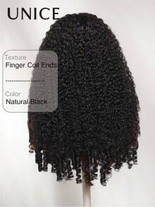 UNice 7x5 Bye Bye Slip™ Lace Face-Framing Wispy Bangs Curly Texture Drawstring Wig With Finger Coil Ends Pre Plucked Pre Cut Bleached Knots Ready To Wear Beginner Friendly For Women Put On And Go Summer Natural Black 150% Density - Natural Black - View 5