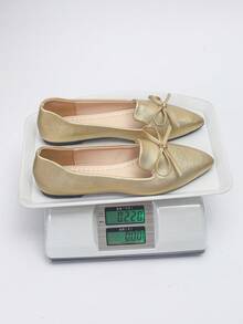 女款大尺碼 35-45 尖頭低筒平底鞋，春夏/秋冬新款戶外日常開車樂福鞋，金色軟底工作鞋 - 金色PU面 - 查看 10