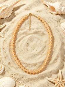 1pc European & American Bohemian Round Geometric Natural Stone Cracked Effect Beaded Short Necklace With Stainless Steel Accessories For Women, Summer Beach Vacation - Handmade Stone Beaded Necklace With Stainless Steel Accents - View 22