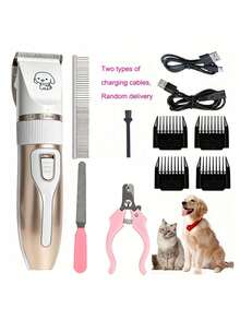 Professional Dog Grooming Kit, Quiet Hair Clippers Set For Dog, USB Rechargeable Cat Pets Cordless Dog Grooming Tools - Multicolor - View 3