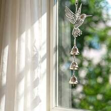 Mini Lucky Hummingbird Metal Wind Chime, Hanging Decoration That Dances With The Wind, Car Pendant, Garden Window Tree Decor, 3 Bells With Hook - 1PC - View 7