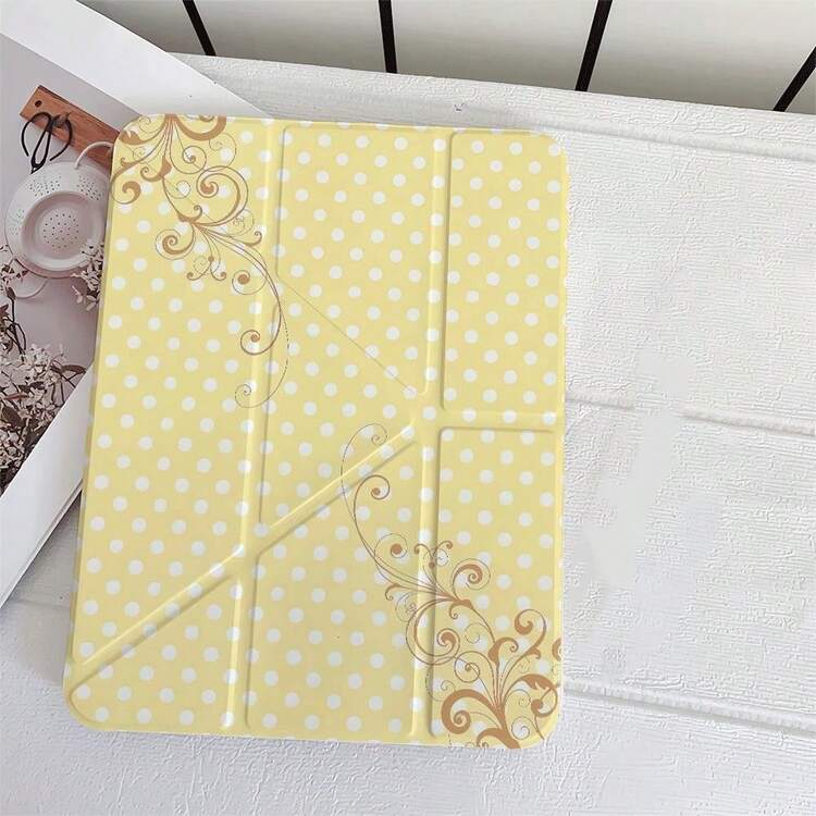 Light Yellow White Polka Dot Gold Scroll Floral Protective Flip Cover Tablet Case With Pen Slot, Compatible With IPad 10th Gen 10.9 Inch 2022 Smart Case/Air 13(M3 2025)/Air 11(M3 2025)/11(A16 2025)/Compatible With Samsung Galaxy S9/S7/S10+/Compatible With Samsung Galaxy Tab S6 Lite 10.4 Inch/Compatible With Huawei Matepad - Multicolor - View 9
