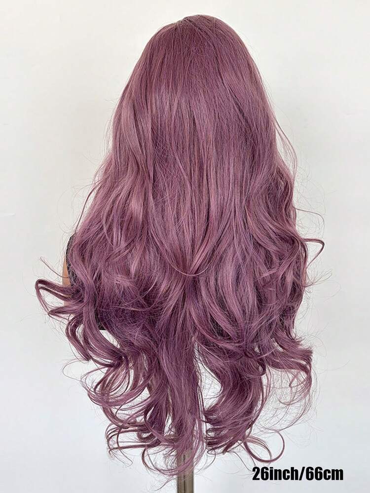 Mixed Purple Fluffy Big Wavy Curly Hair, Synthetic Lace Wig, Heat-Resistant Fiber, Pre-Plucked Hairline, 13x4 Front Lace Area, Suitable For Parties, Daily Wear And Cosplay - Multicolor - View 6