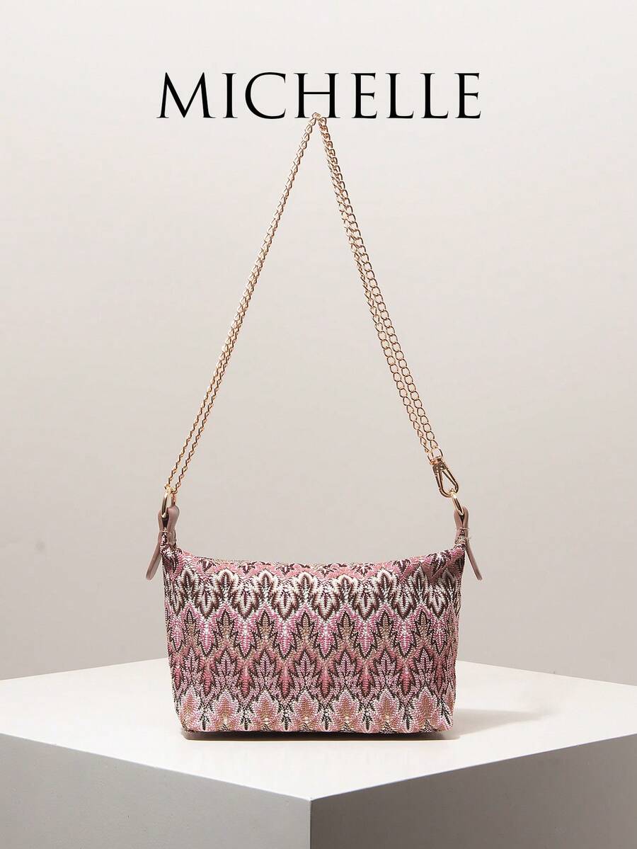 (Random Pattern)Shoulder Bag, Floral Pop, Metal Chain, Boho, Travel Essential, Cruise Essential, Elegant Women's Purse, Gifts For Women - Multicolor - View 1